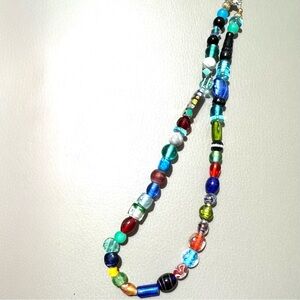Red and Blue Eclectic Handmade Beaded Necklace